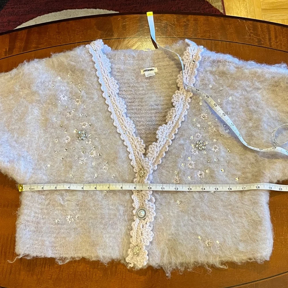 Urban Outfitters holiday party sweater in lilac, w/ pearls & rhinestones. Size M - Picture 11 of 11